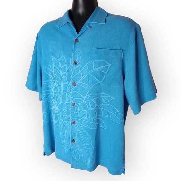 Montego Mon Other - Montego Mon Blue Silk Embroidered Hawaiian Flowers Shirt Men's Sz S Short Sleeve